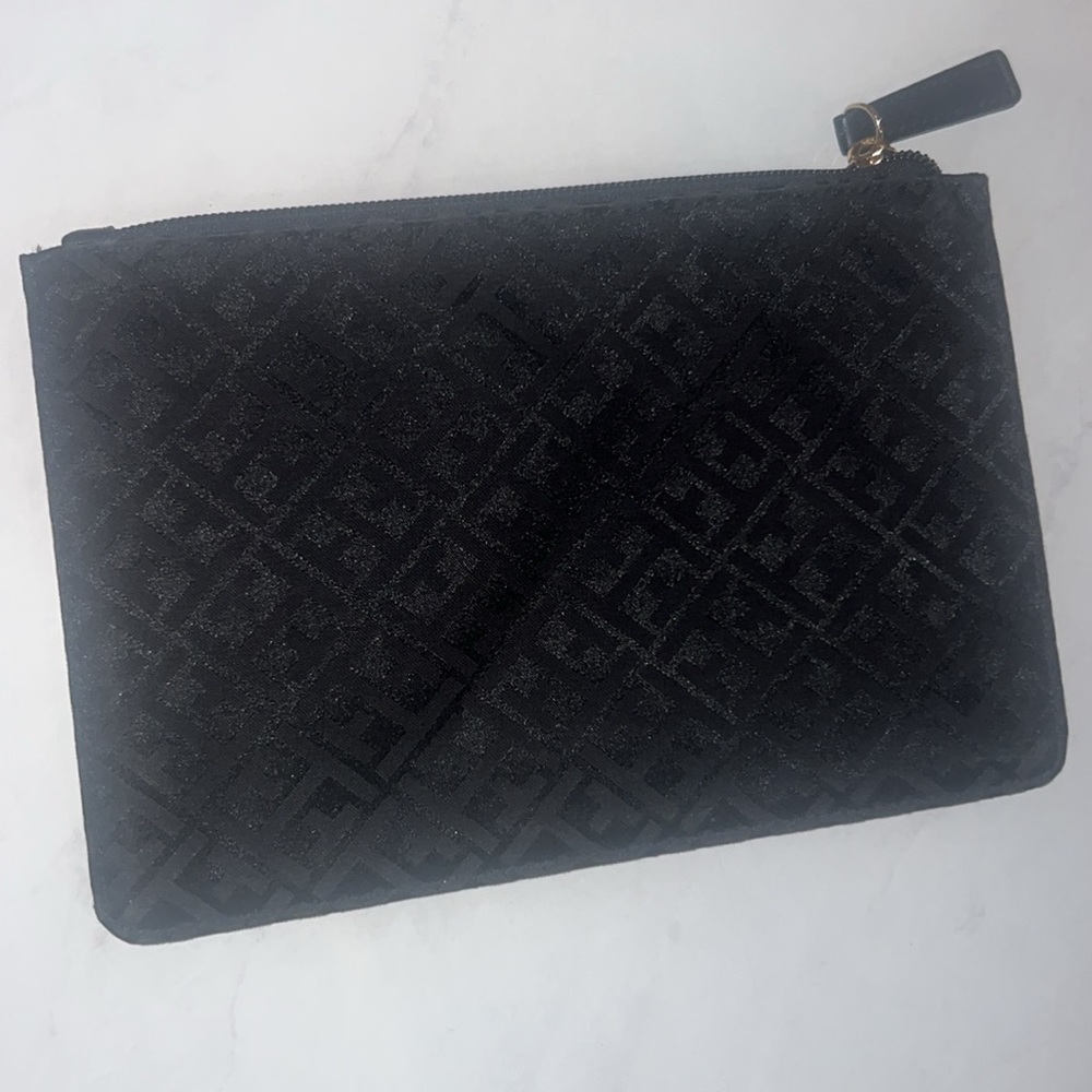 Tommy Hilfiger black clutch pocket bag purse slim gold metal zipper bag 9” x 6” - Picture 8 of 11
